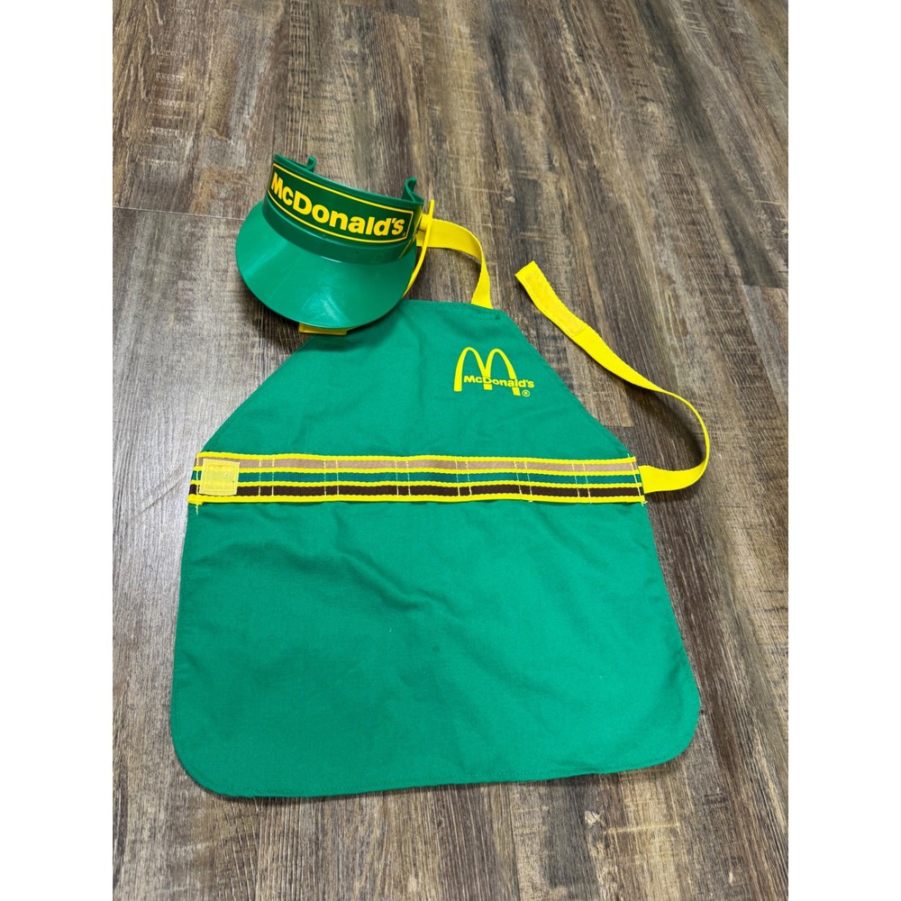 Vintage 1988 McDonald's Apron And Visor Kids Toy Set Fisher Price Green Pretend